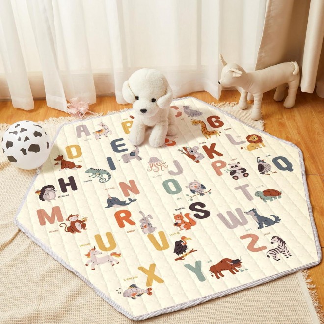 Funtery Woodland Animals Hexagon Playpen Mat Baby Play Mat Foldable Soft Nursery