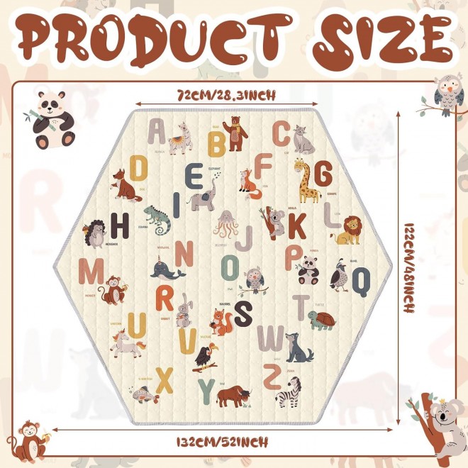 Funtery Woodland Animals Hexagon Playpen Mat Baby Play Mat Foldable Soft Nursery