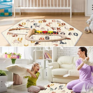 Funtery Woodland Animals Hexagon Playpen Mat Baby Play Mat Foldable Soft Nursery