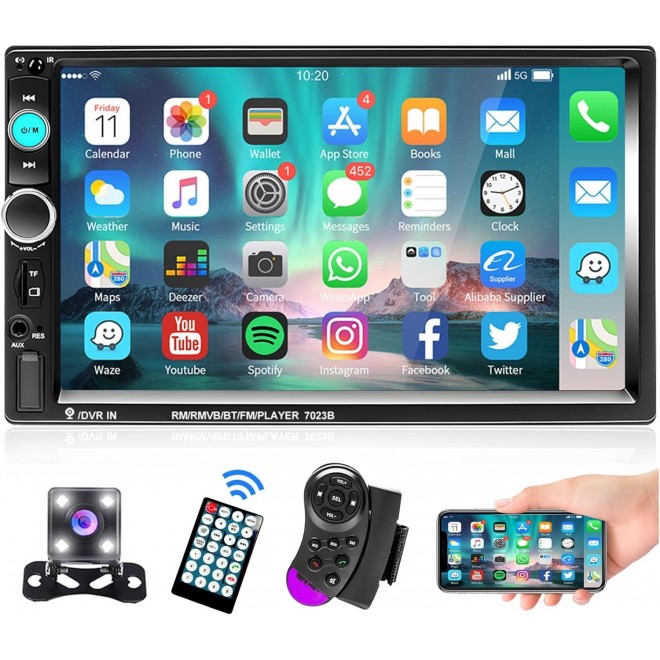 Double Din Car Stereo with Bluetooth and Backup Camera 7 inch HD 