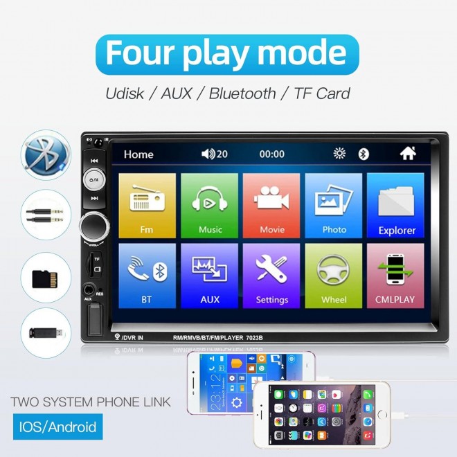 Double Din Car Stereo with Bluetooth and Backup Camera 7 inch HD 