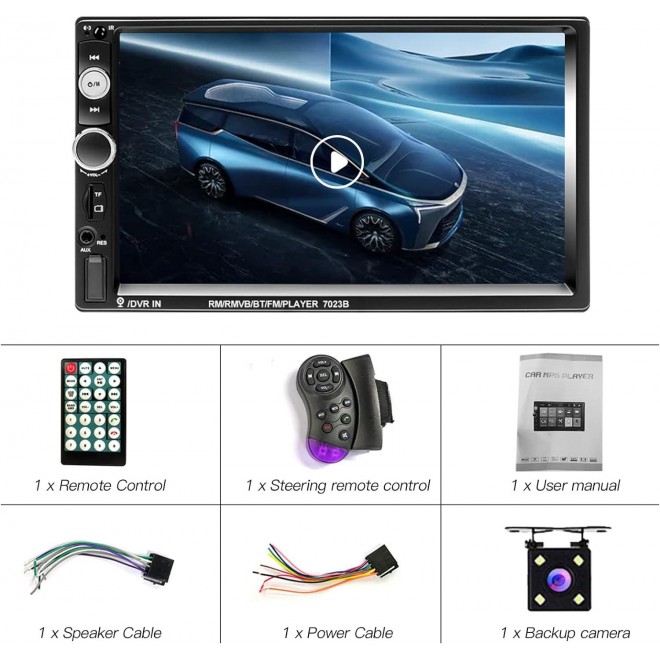 Double Din Car Stereo with Bluetooth and Backup Camera 7 inch HD 