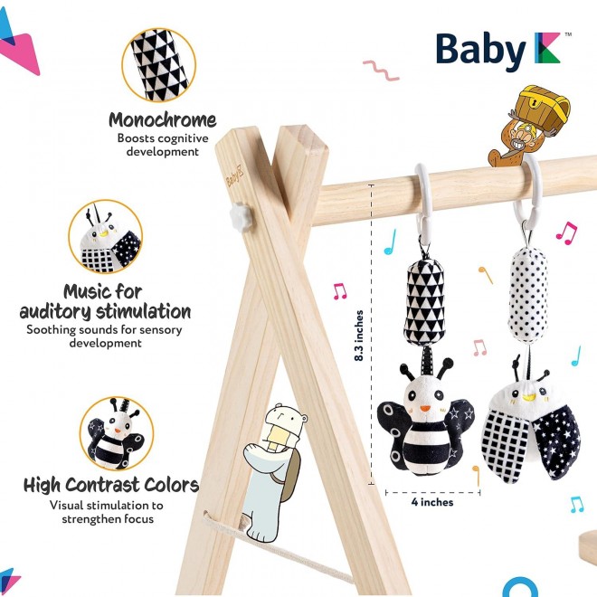 BABY K Wooden Baby Play Gym - Foldable Wooden Play Gym  Natural Wooden Surface