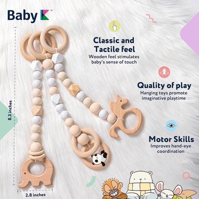 BABY K Wooden Baby Play Gym - Foldable Wooden Play Gym  Natural Wooden Surface