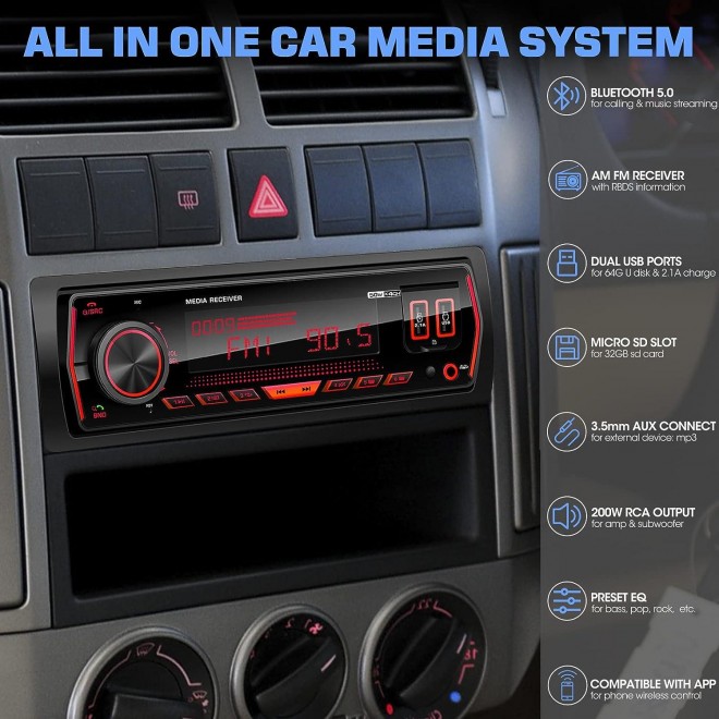 Car Stereo Bluetooth Car Radio - Single Din AM FM Digital Media Receiver - LCD Display 