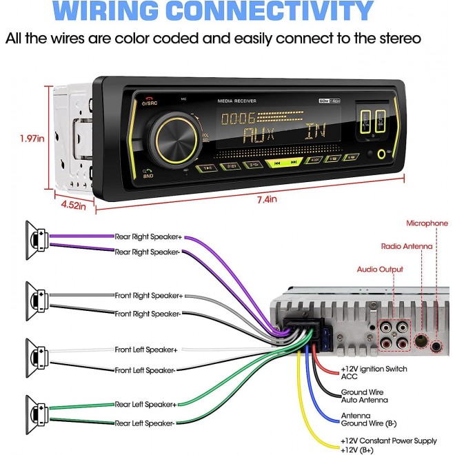 Car Stereo Bluetooth Car Radio - Single Din AM FM Digital Media Receiver - LCD Display 