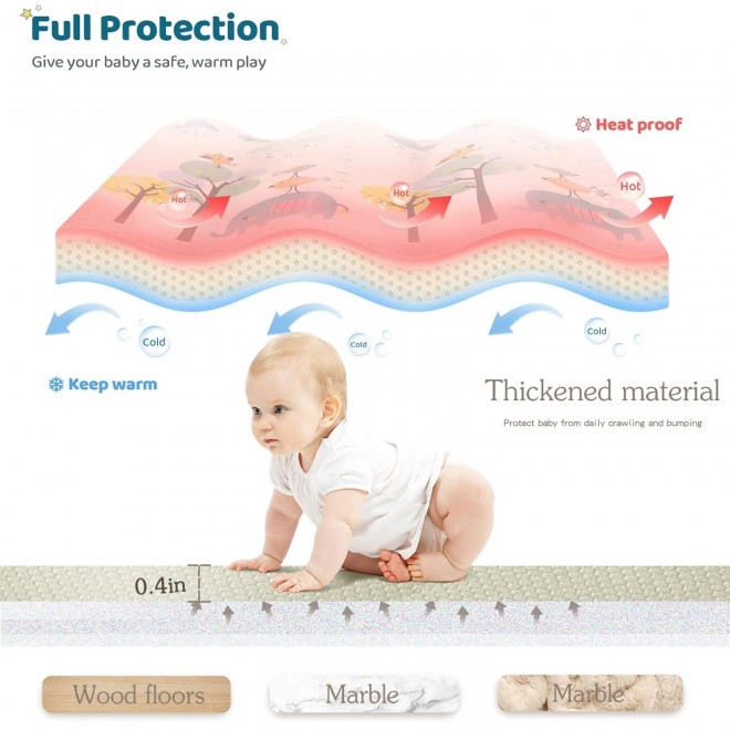 Baby Play Mat ,Reversible Waterproof Foldable Foam Floor Padded Playmats for Babies