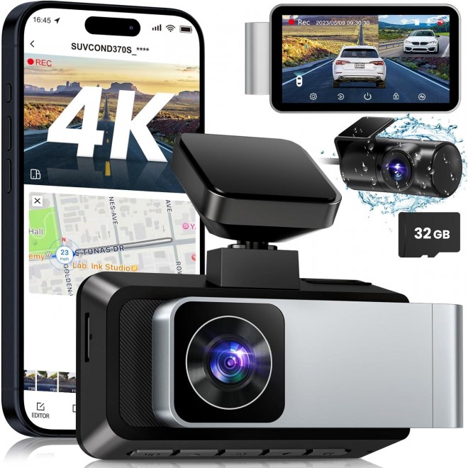 SUVCON 4K Dash Cam Front and Rear, Dual Dash Camera for Cars 4K+1080P