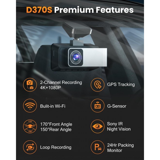 SUVCON 4K Dash Cam Front and Rear, Dual Dash Camera for Cars 4K+1080P