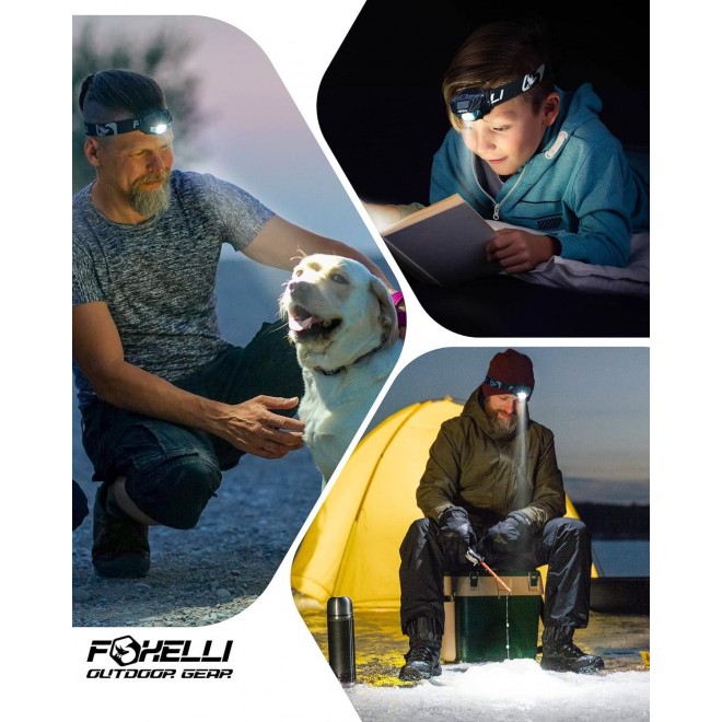 Foxelli LED Headlamp Rechargeable –Waterproof Head Lamp with Red Light