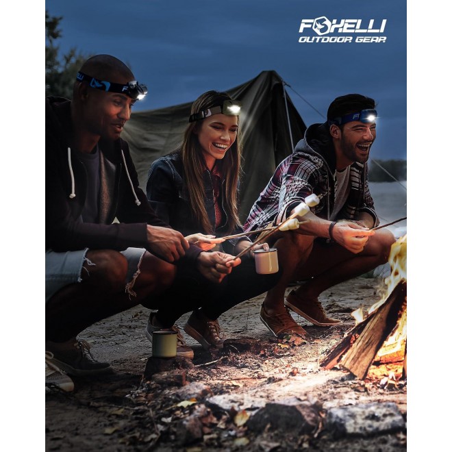 Foxelli LED Headlamp Rechargeable –Waterproof Head Lamp with Red Light