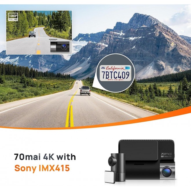 70mai True 4K Dash Cam A800S with Sony IMX415, Front and Rear, Built in GPS