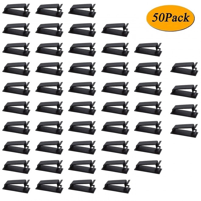 SOULWIT 50Pcs Self Adhesive Cable Management Clips, Cable Organizers Wire Clips Cord Holder