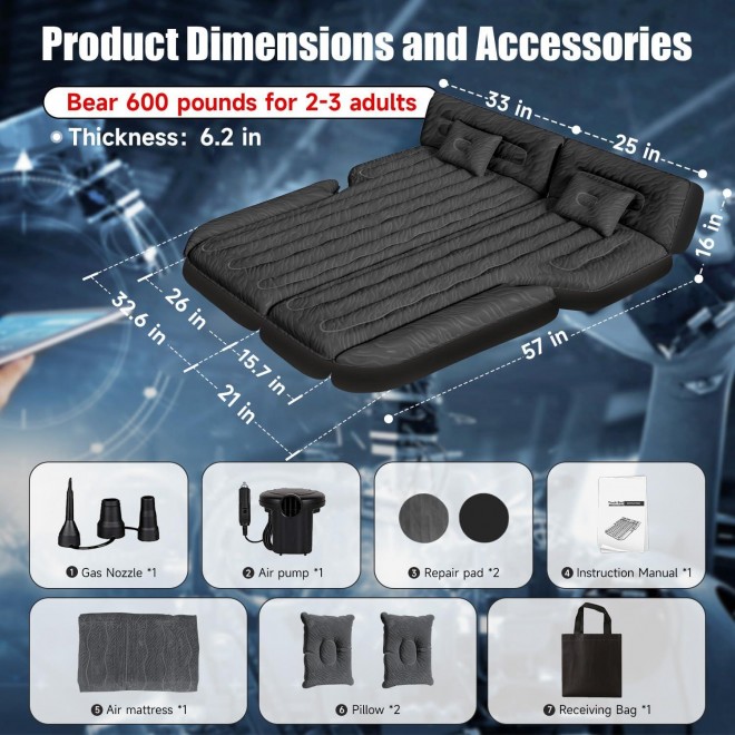 DikaSun Inflatable SUV Air Mattress Bed, Double-Sided Flocking Travel Camping Bed 