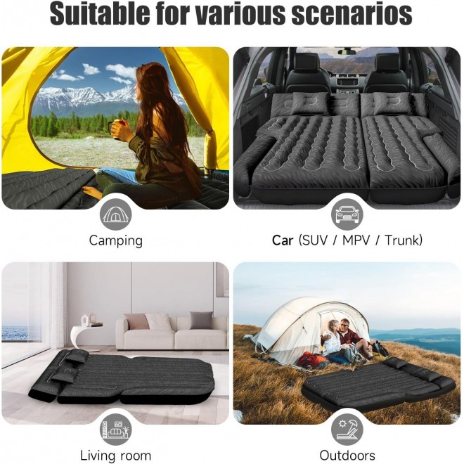 DikaSun Inflatable SUV Air Mattress Bed, Double-Sided Flocking Travel Camping Bed 