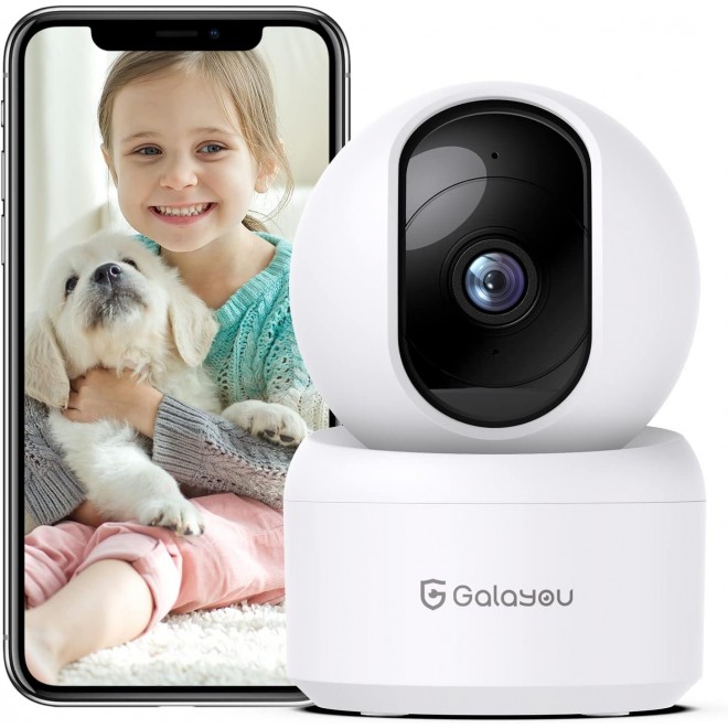 GALAYOU Indoor Security Camera 2K, Pet Camera, 360 Degree WiFi Home Security Camera