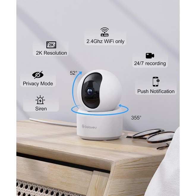 GALAYOU Indoor Security Camera 2K, Pet Camera, 360 Degree WiFi Home Security Camera