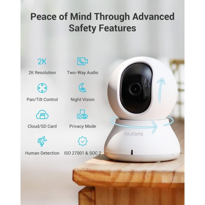 Blurams Security Camera, 2K Indoor Camera 360° Pet Camera 