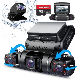 PRUVEEO Dash Cam, 4 Channel Camera, Front, Left, Right and Rear, Front and Rear Inside