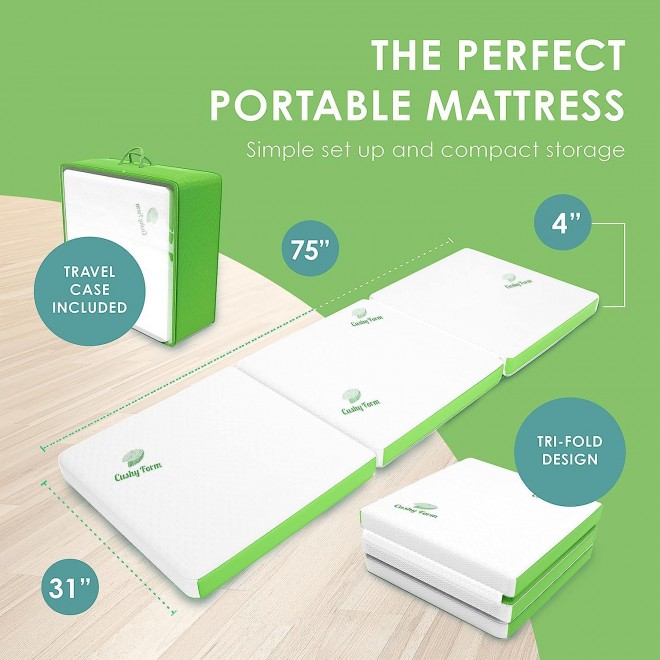 Cushy Form Floor Mattress - Foldable 4 Inch Foam Camping Bed -  Fold Up Pad