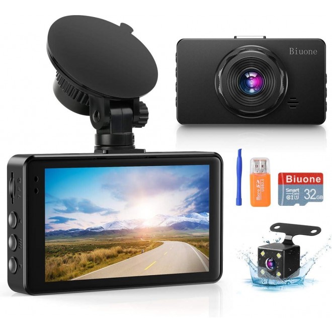 Dash Cam Front and Rear, Dash Camera for Cars with 32G SD Card Super Night Vision