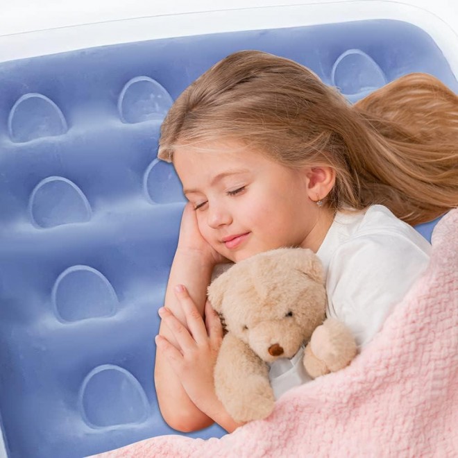 Inflatable Kids Travel Bed Toddler Air Mattress Set - Portable Blow Up Mattress Sleeping Bed Cot