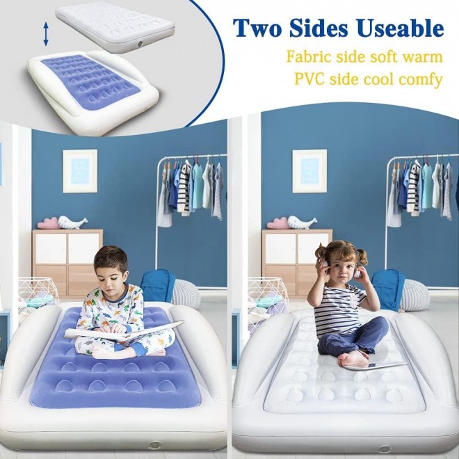 Inflatable Kids Travel Bed Toddler Air Mattress Set - Portable Blow Up Mattress Sleeping Bed Cot