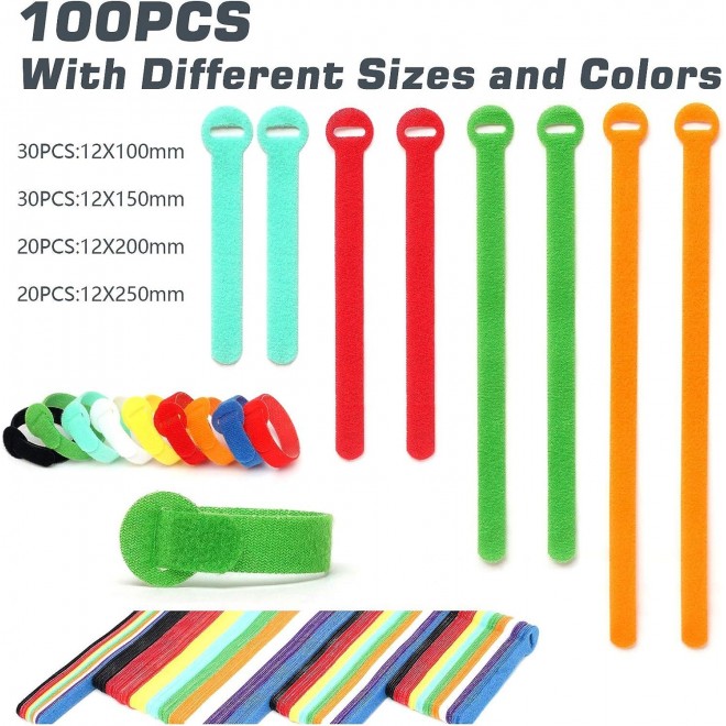 Cable Ties 100PCS，Multi-Purpose Adjustable Cord Organizer