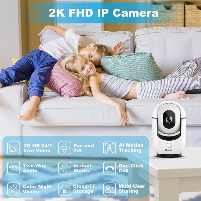 2K Pan/Tilt Security Camera, WiFi Indoor Camera , with AI Motion Detection