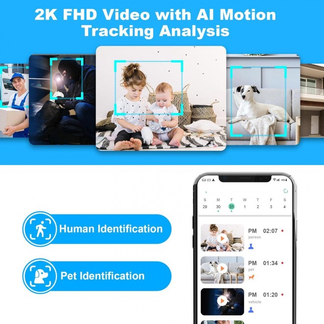 2K Pan/Tilt Security Camera, WiFi Indoor Camera , with AI Motion Detection