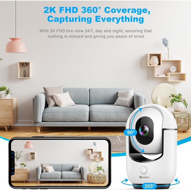 2K Pan/Tilt Security Camera, WiFi Indoor Camera , with AI Motion Detection