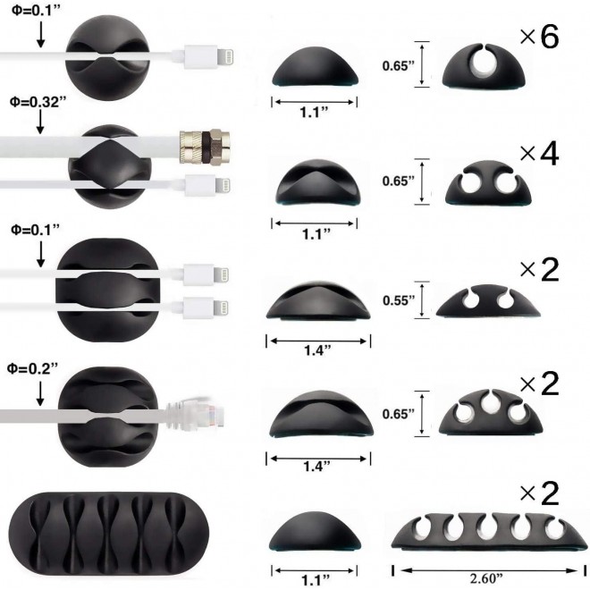 Cable Management Cable Clips, OHill 16 Pack Black Adhesive Cord Holders