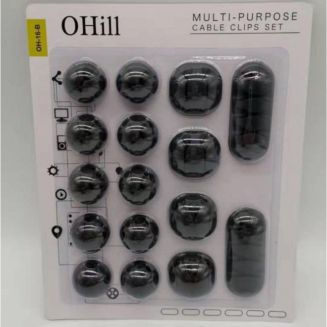 Cable Management Cable Clips, OHill 16 Pack Black Adhesive Cord Holders