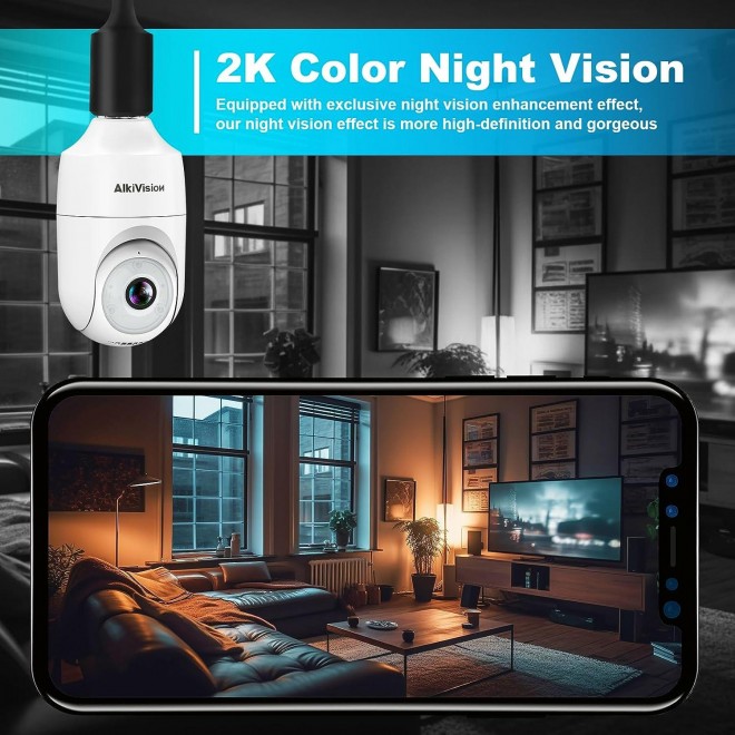 Alkivision 2K Light Bulb Security Cameras Wireless Outdoor -  Motion Detection Cameras