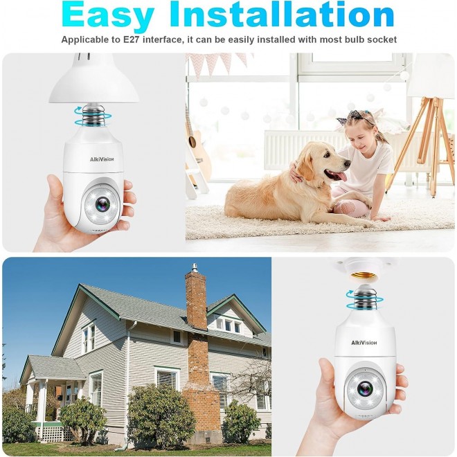 Alkivision 2K Light Bulb Security Cameras Wireless Outdoor -  Motion Detection Cameras