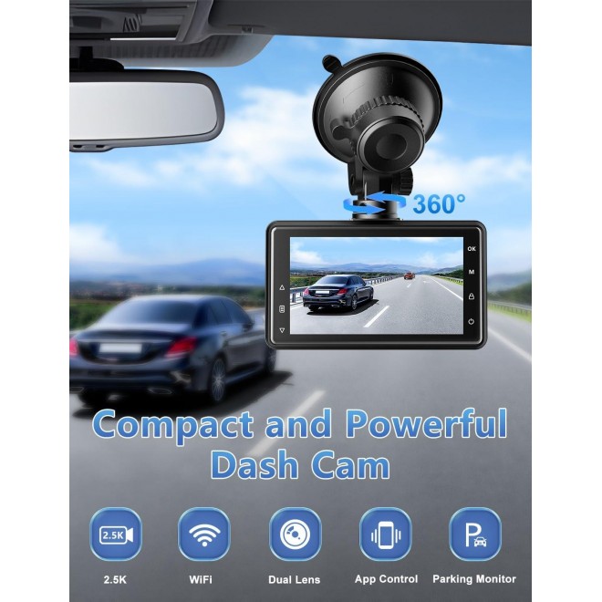 Dash Cam Front and Rear Camera, Otovoda 3Inch Screen WiFi Dash cam