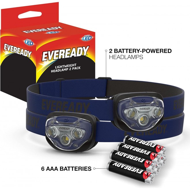 Eveready LED Headlamps (2-Pack), Bright and Durable Head Lights