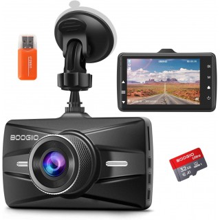 Dash Cam Front with 32G SD Card, BOOGIIO 1080P FHD Car Driving Recorder 3'' IPS Screen