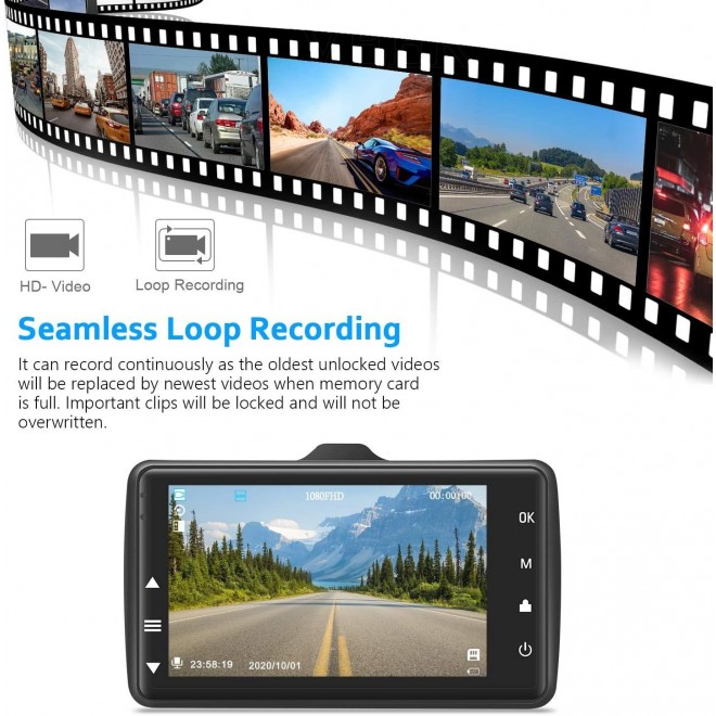 Dash Cam Front with 32G SD Card, BOOGIIO 1080P FHD Car Driving Recorder 3'' IPS Screen