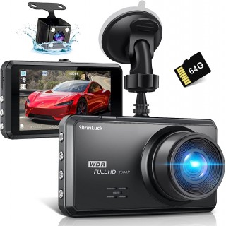 ShrinLuck 2.5K Dash Cam Front and Rear, 64G SD Card, 1600P+1080P FHD Dual Dash Camera for Cars