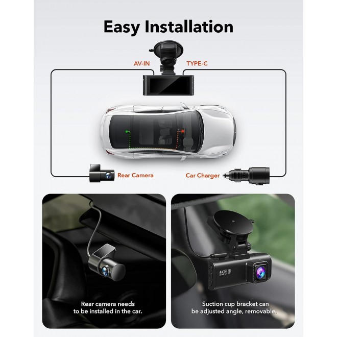 REDTIGER Dash Cam Front Rear, 4K/2.5K Full HD Dash Camera for Cars, Free 32GB SD Card