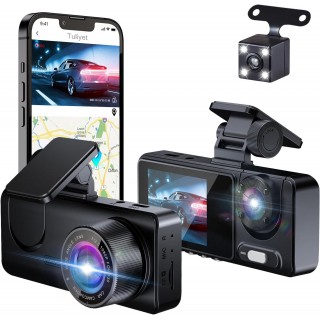 Tuliyet Dash Cam Front and Rear, 64G SD Card, 1080P 3 Dash Camera for Cars