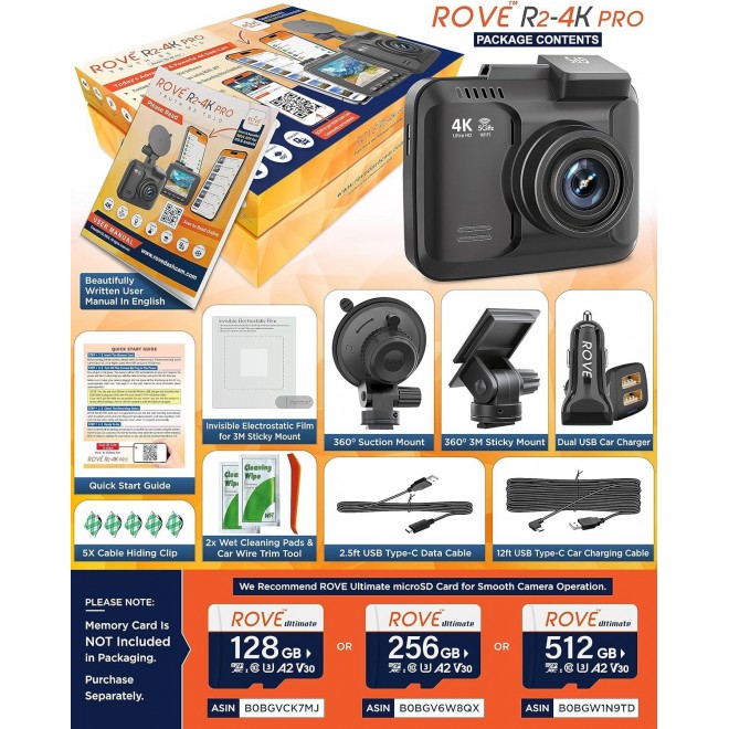 ROVE R2-4K PRO Dash Cam, Built-in GPS, 5G WiFi Dash Camera for Cars, 2160P UHD 30fps Dashcam