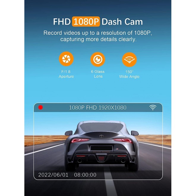 Dash Cam WiFi FHD 1080P Car Camera, Front Dash Camera for Cars, Mini Dashcams for Cars