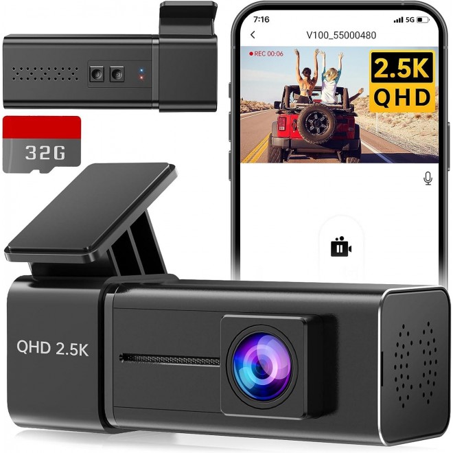 Dash Cam WiFi 2.5K 1440P Front Dash Camera for Cars, E-YEEGER Car Camera Mini Dashcams with App