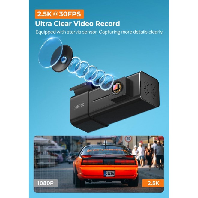 Dash Cam WiFi 2.5K 1440P Front Dash Camera for Cars, E-YEEGER Car Camera Mini Dashcams with App