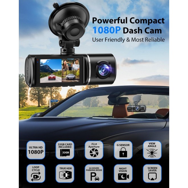 Dash Cam, 3 Channel Dash Cam, 1080P Dash Cam Front and Inside, Triple Dash Cam, Dash Camera