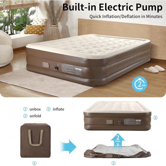 EMUQUD New Upgrade Cordless Queen Size Air Mattress with Built in Lithium Battery Pump 