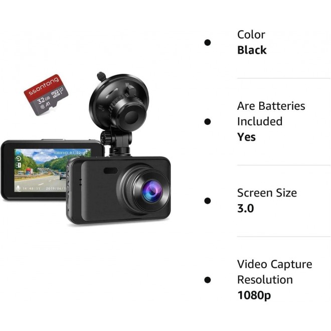 Dash Camera for Car, FHD 1080P Dash Cam Front with 32G SD Card, Super Night Vision, Dashcams for Cars