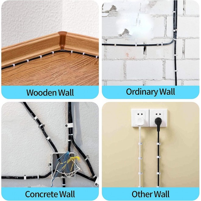 Abnii Cable Clips, 400 Pcs, 4/6/8/10mm, with Steel Nails, Ethernet Cable Clips